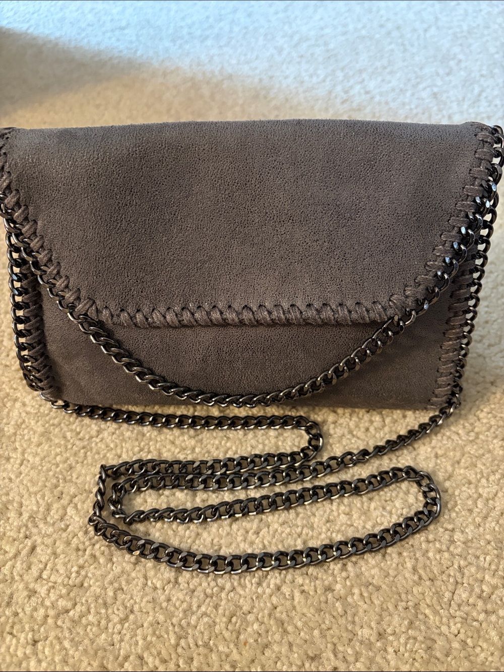 Suede Gray Crossbody/Shoulder Purse with Gun Metal Chain